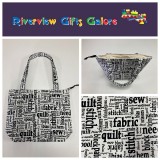 Medium Tote Bag with Zip- Sewing Words on White Medium Tote Bag with Zip- Sewing Words on White